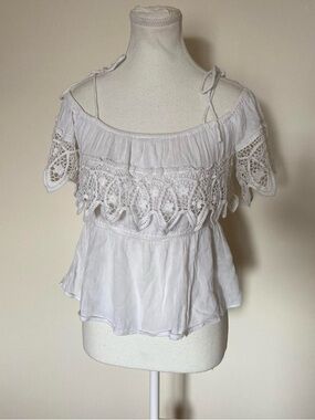 Denim & Supply Ralph Lauren White Crochet-Trim Off-Shoulder Top